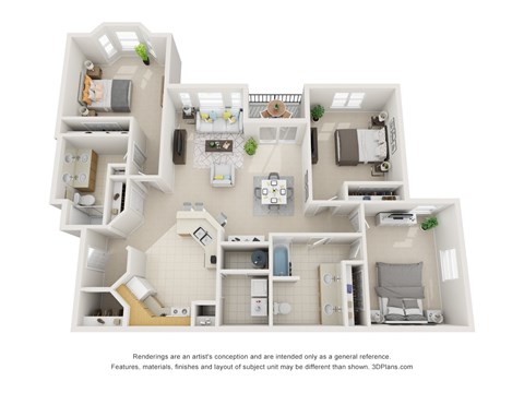 Floor plan for 3 beds, 2 baths, 1550 sqft